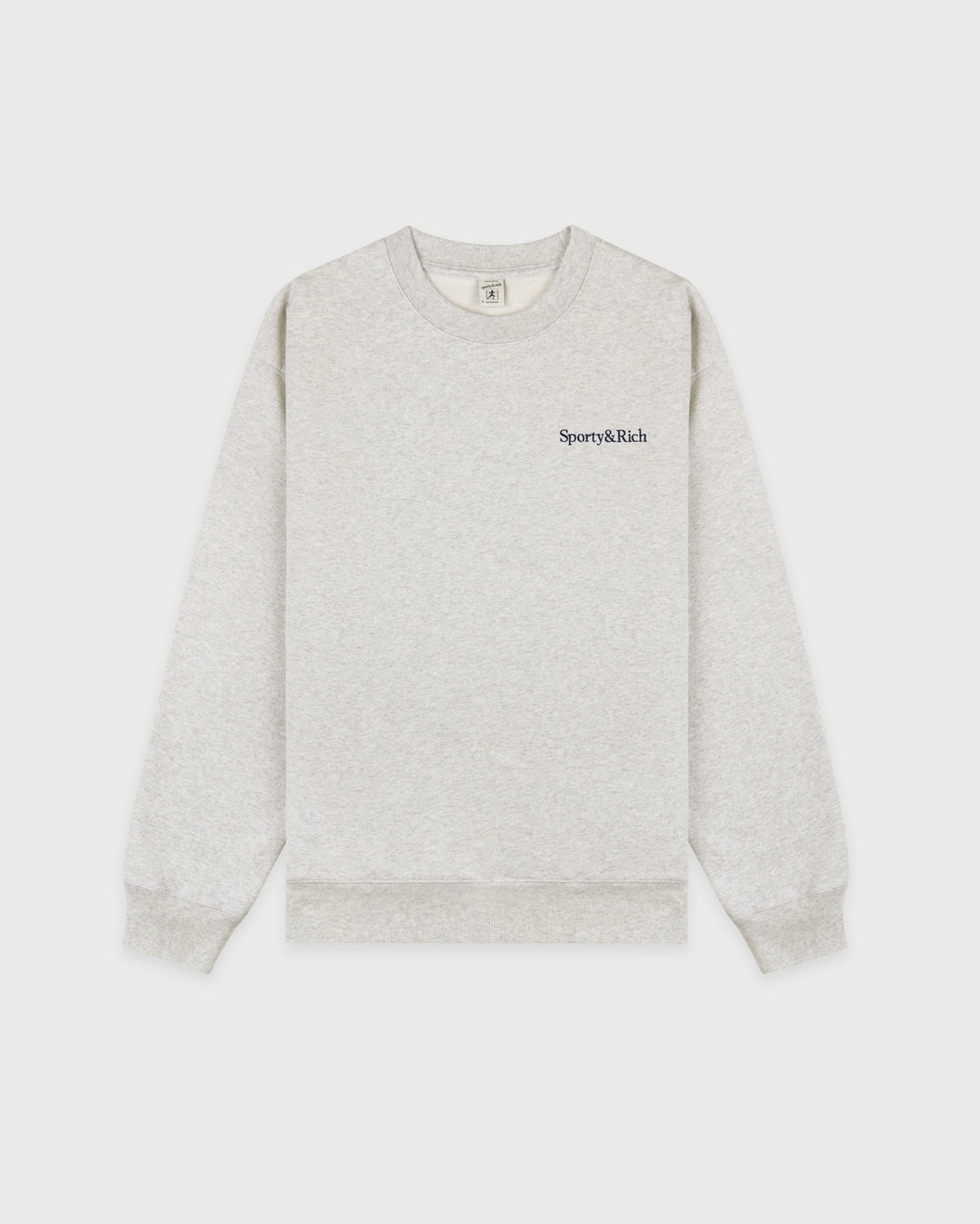 Sporty & Rich Serif Logo Embroidered Crewneck - Heather Gray/Navy