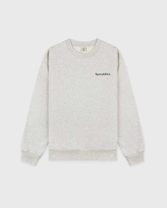 Sporty & Rich Serif Logo Embroidered Crewneck - Heather Gray/Navy