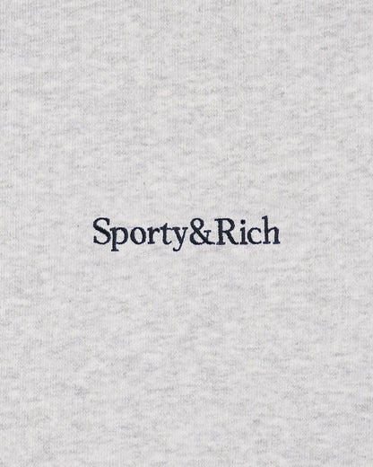 Sporty & Rich Serif Logo Embroidered Crewneck - Heather Gray/Navy