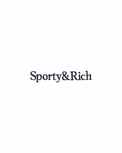 Sporty & Rich Serif Logo Embroidered Crewneck - White/Navy