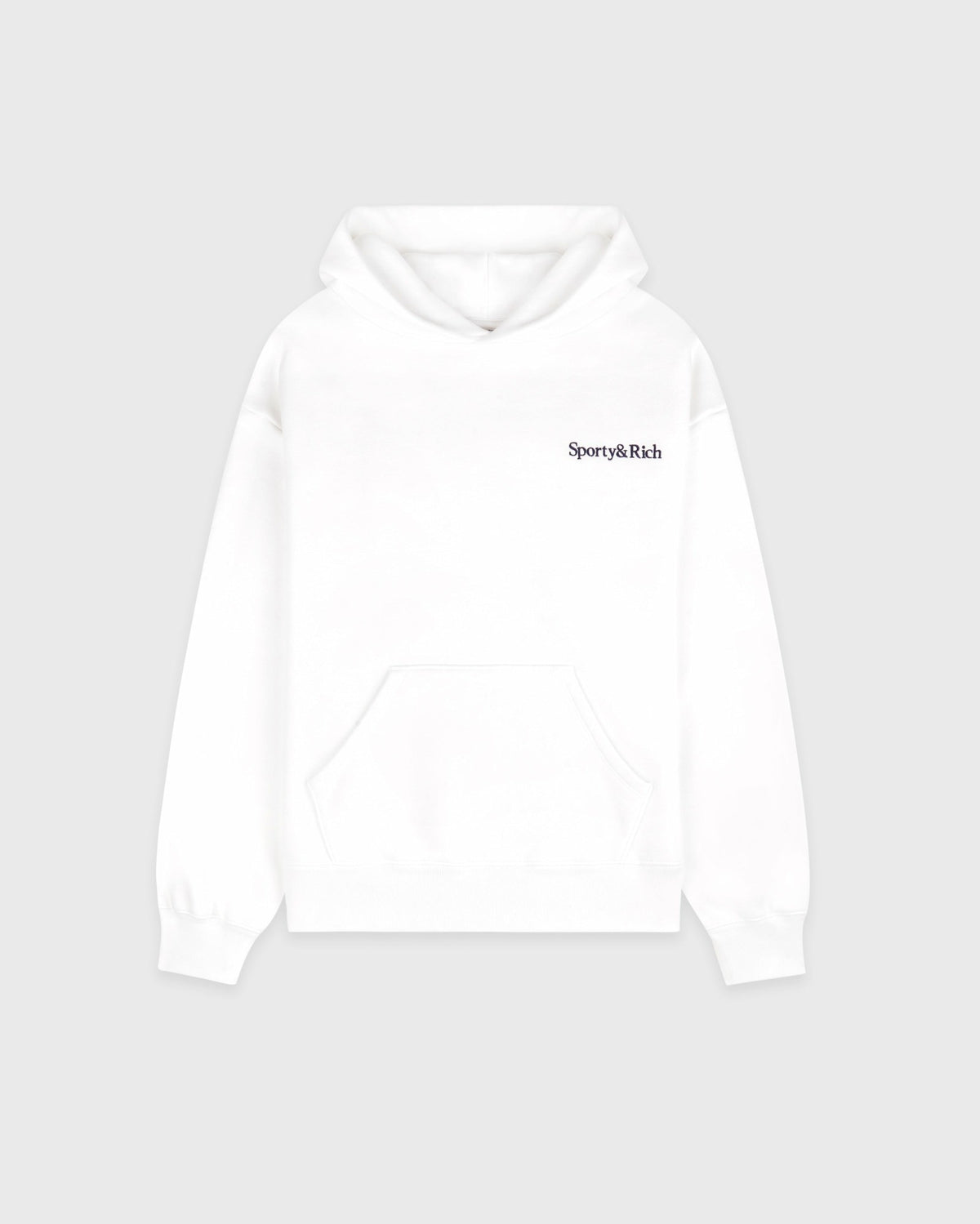 Sporty & Rich Serif Logo Embroidered Hoodie - White/Navy