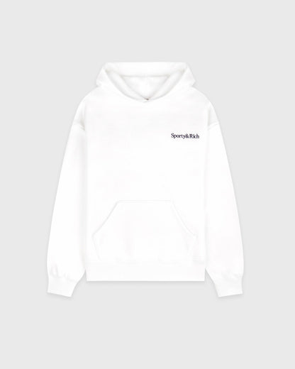 Sporty & Rich Serif Logo Embroidered Hoodie - White/Navy