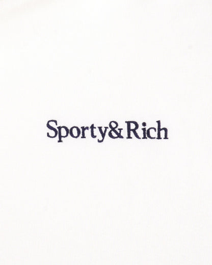 Sporty & Rich Serif Logo Embroidered Hoodie - White/Navy
