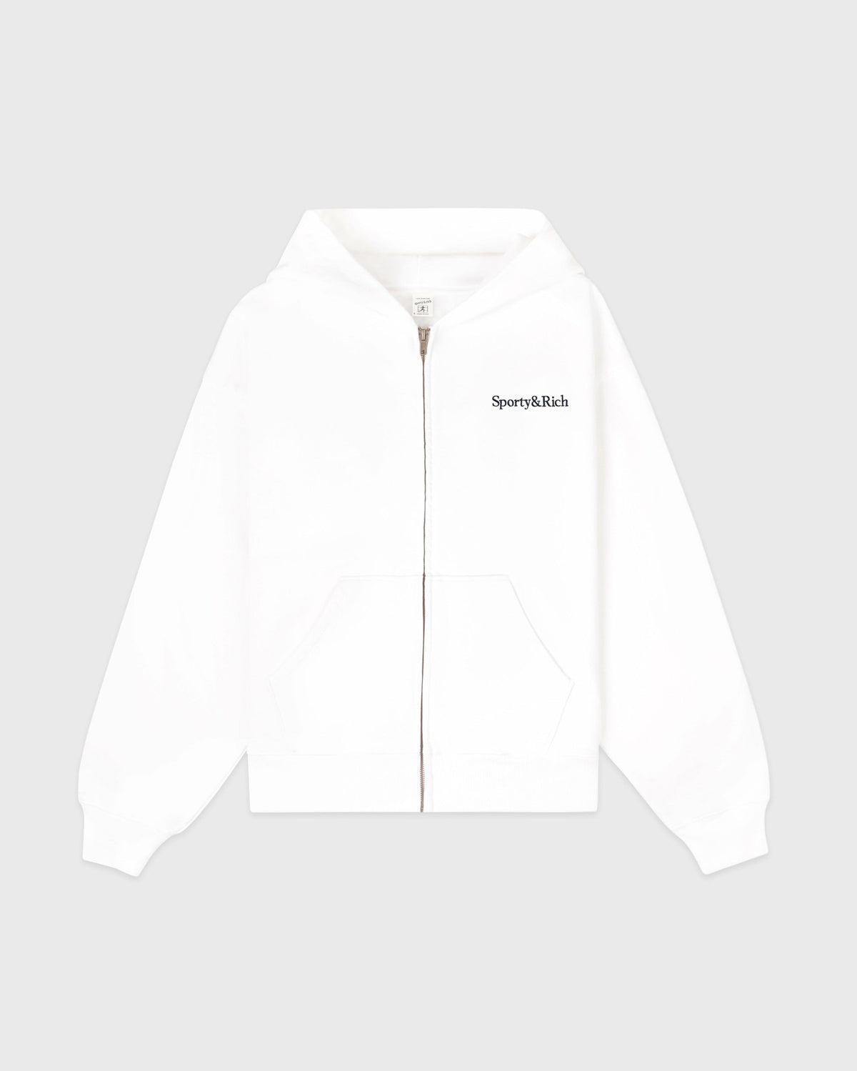 Sporty & Rich Serif Logo Embroidered Zip Hoodie - White/Navy
