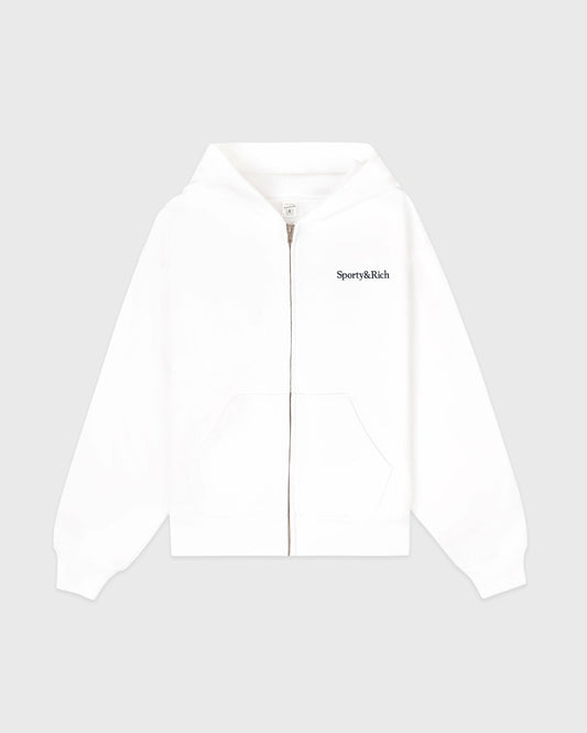Sporty & Rich Serif Logo Embroidered Zip Hoodie - White/Navy