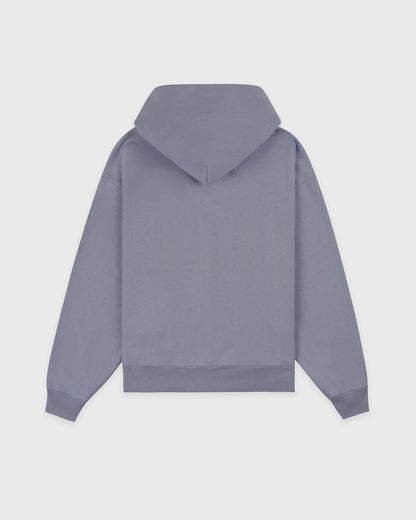 Sporty & Rich Serif Logo Embroidered Zip Hoodie - Faded Indigo/White