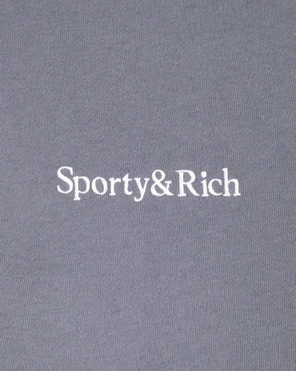 Sporty & Rich Serif Logo Embroidered Zip Hoodie - Faded Indigo/White