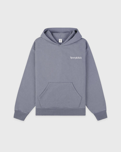 Sporty & Rich Serif Logo Embroidered Hoodie - Faded Indigo