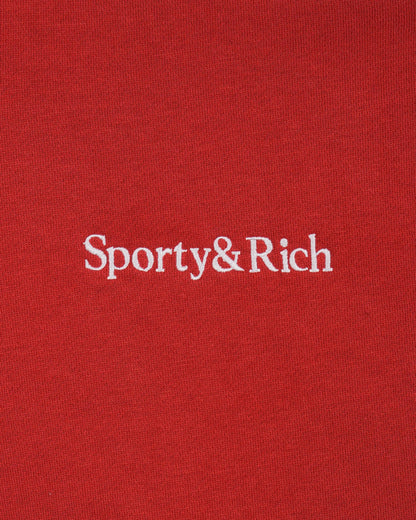 Sporty & Rich Serif Logo Embroidered Zip Hoodie - Faded Merlot/White