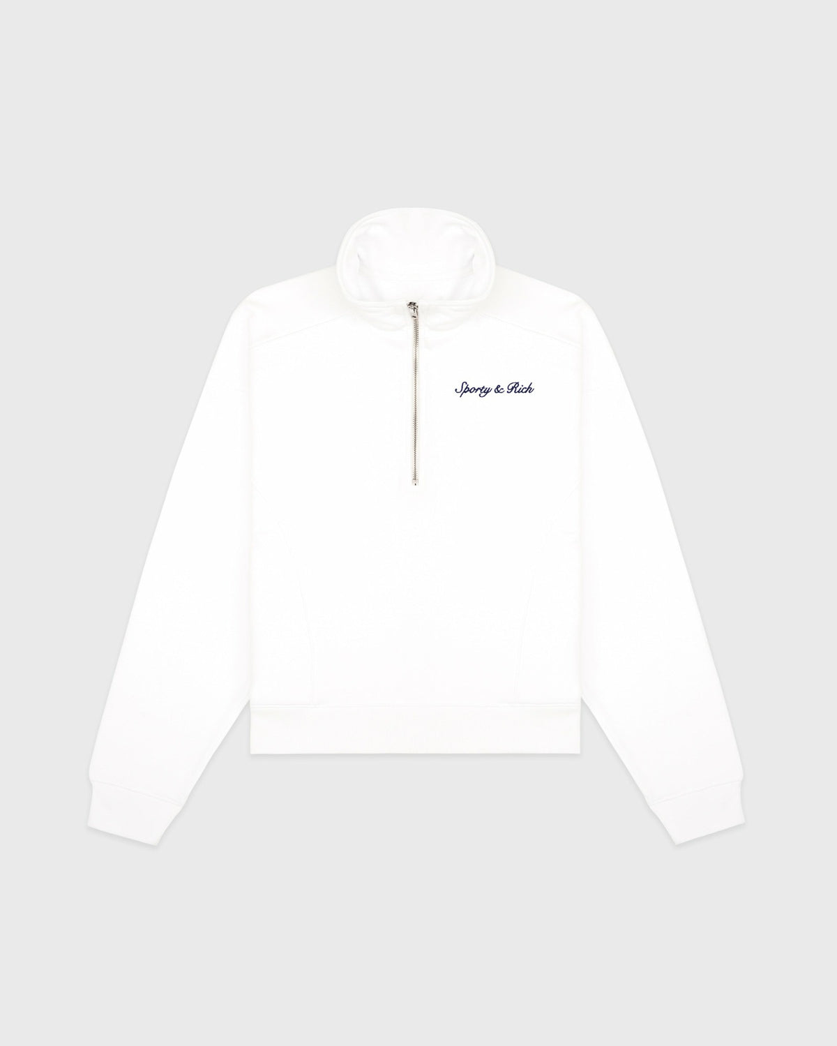 Sporty & Rich Syracuse Embroidered Quarter Zip - White/Navy