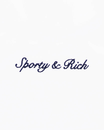 Sporty & Rich Syracuse Embroidered Quarter Zip - White/Navy