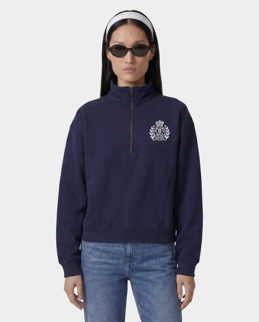 Sporty & Rich NY Crest Embroidered Quarter Zip - Dark Navy