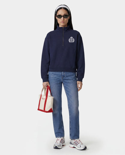 Sporty & Rich NY Crest Embroidered Quarter Zip - Dark Navy