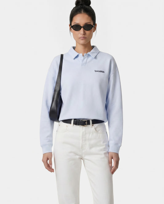 Sporty & Rich Serif Logo Embroidered Polo - Ciel