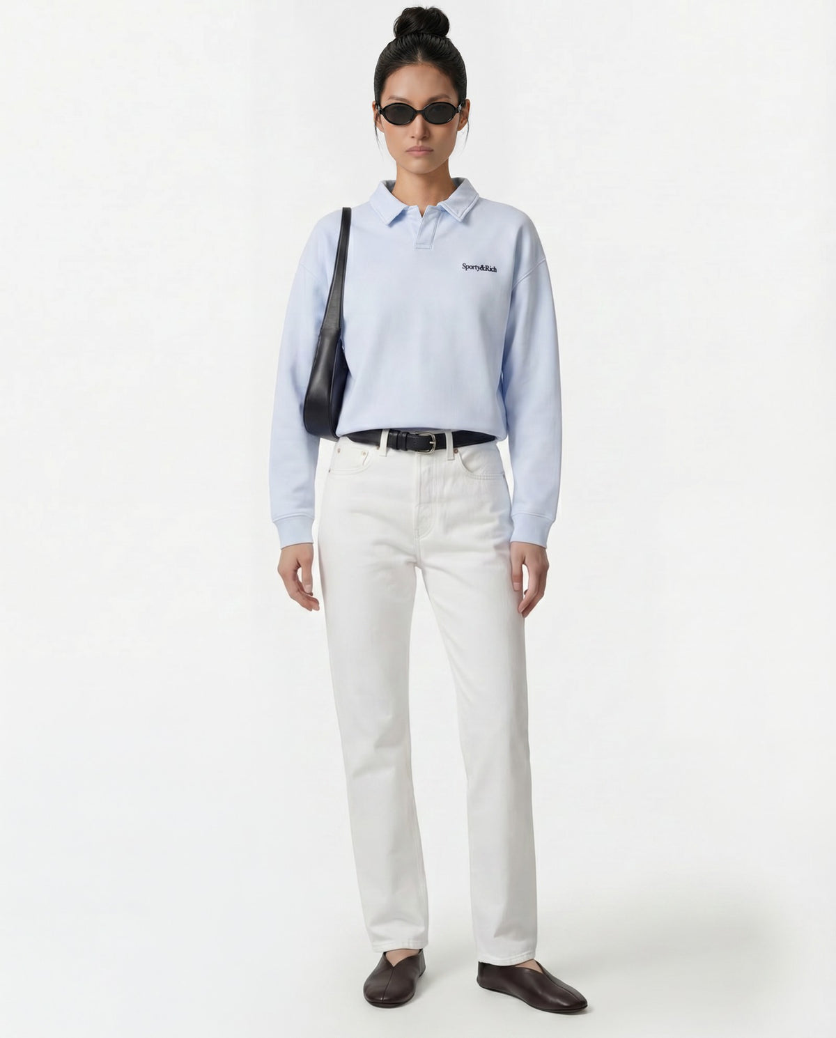 Sporty & Rich Serif Logo Embroidered Polo - Ciel