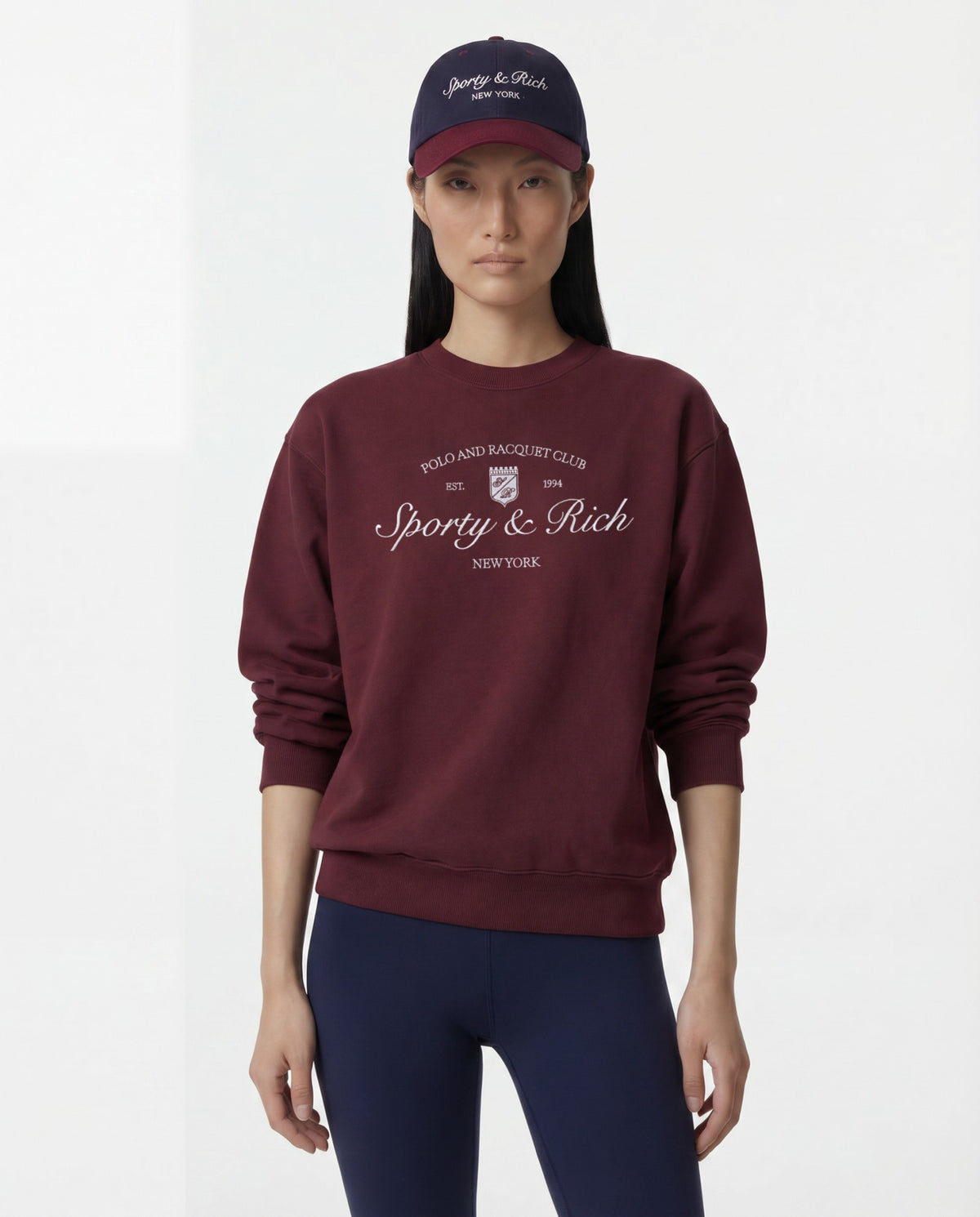 Sporty & Rich Syracuse Embroidered Crewneck - Bordeaux/White