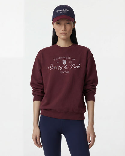 Sporty & Rich Syracuse Embroidered Crewneck - Bordeaux/White