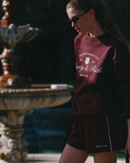 Sporty & Rich Syracuse Embroidered Crewneck - Bordeaux/White