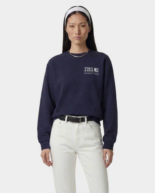 Sporty & Rich Promo Crewneck - Navy/White