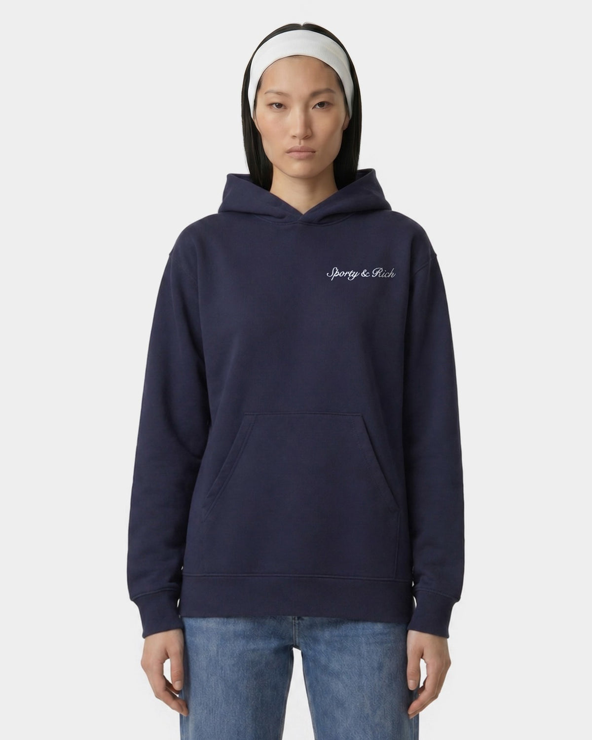 Sporty & Rich Syracuse Embroidered Hoodie - Navy/White