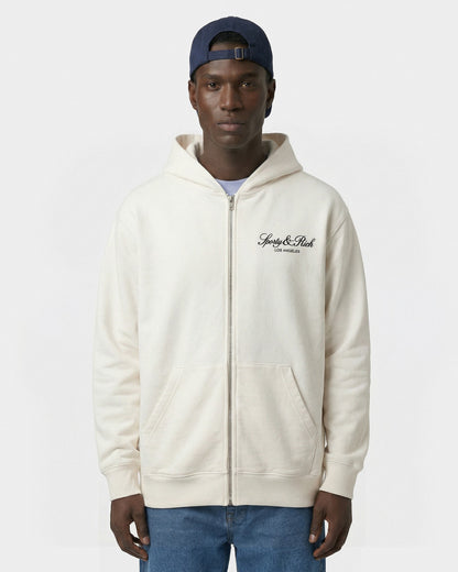 Sporty & Rich Vendome LA Embroidered Zip Hoodie - Ecru/Navy
