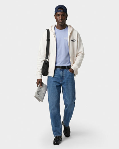 Sporty & Rich Vendome LA Embroidered Zip Hoodie - Ecru/Navy