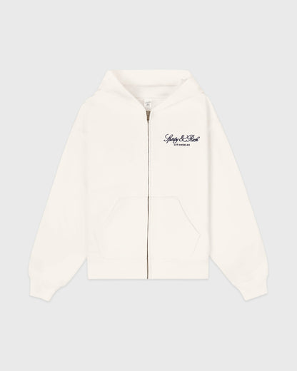 Sporty & Rich Vendome LA Embroidered Zip Hoodie - Ecru/Navy
