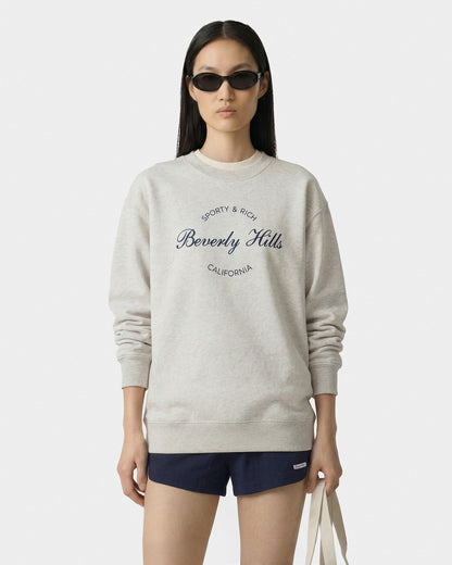 Sporty & Rich Beverly Script Crewneck - Heather Gray/Navy
