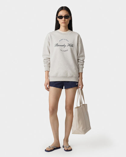 Sporty & Rich Beverly Script Crewneck - Heather Gray/Navy