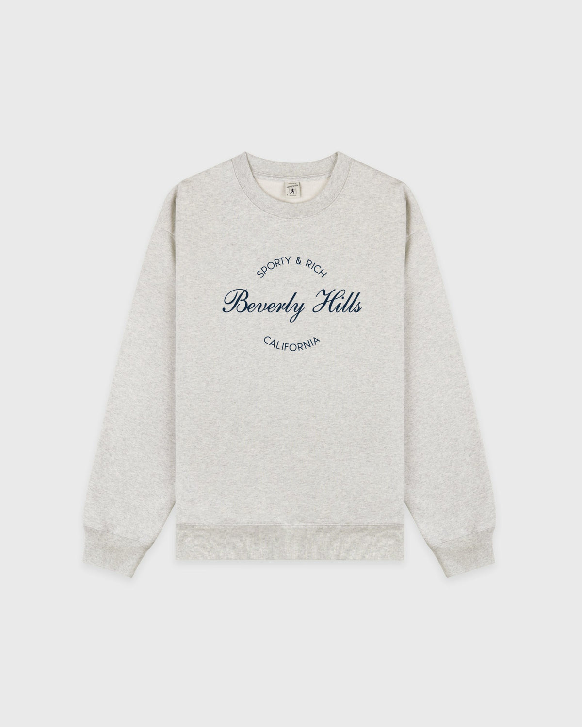 Sporty & Rich Beverly Script Crewneck - Heather Gray/Navy