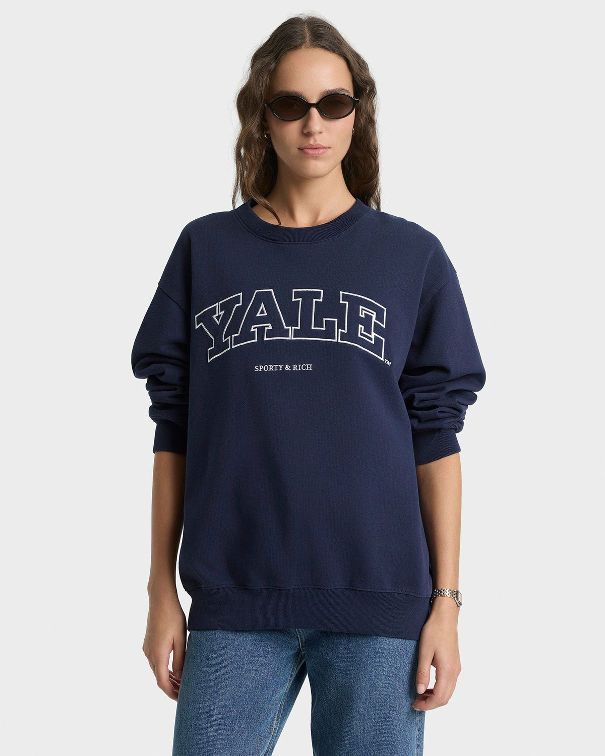 Sporty & Rich Yale Ivy Crewneck - Navy/White