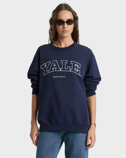 Sporty & Rich Yale Ivy Crewneck - Navy/White