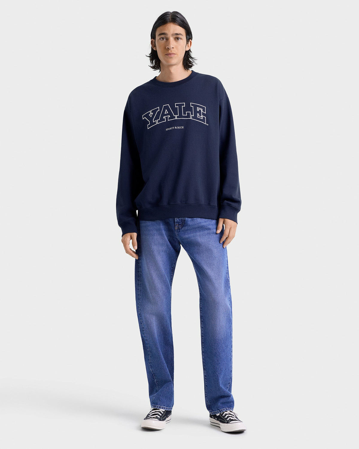 Sporty & Rich Yale Ivy Crewneck - Navy/White