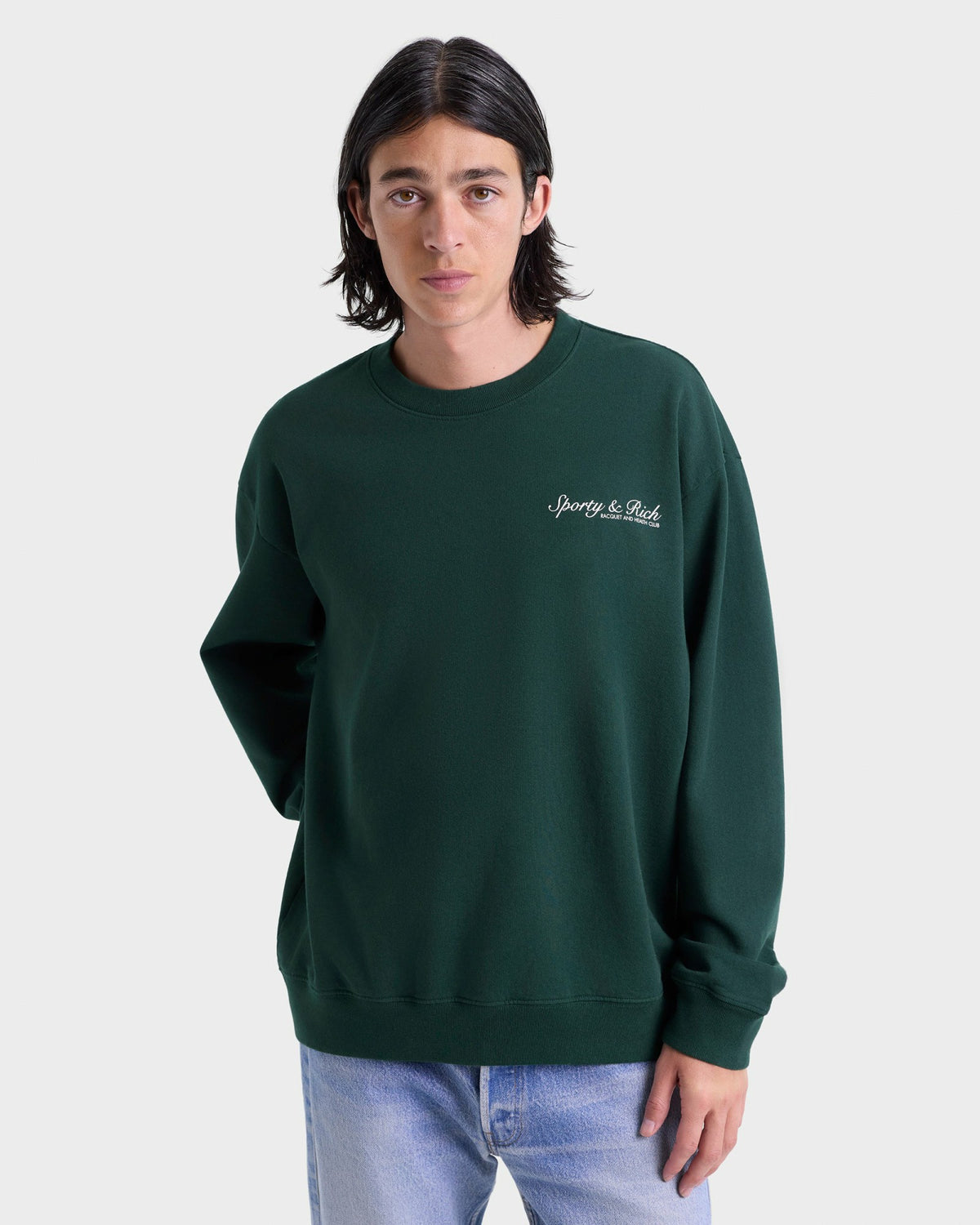 Sporty & Rich Syracuse Crewneck - Forest/White