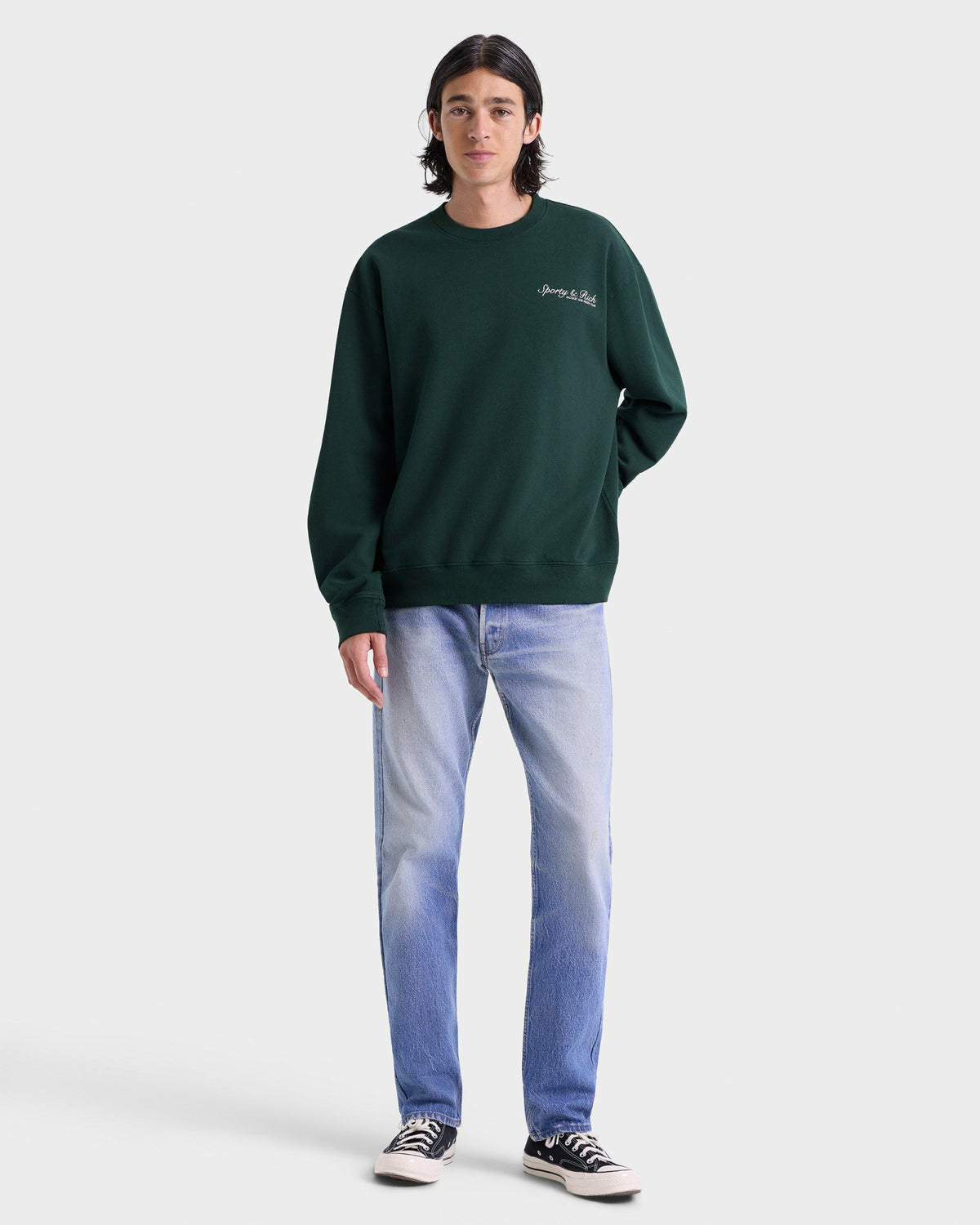 Sporty & Rich Syracuse Crewneck - Forest/White