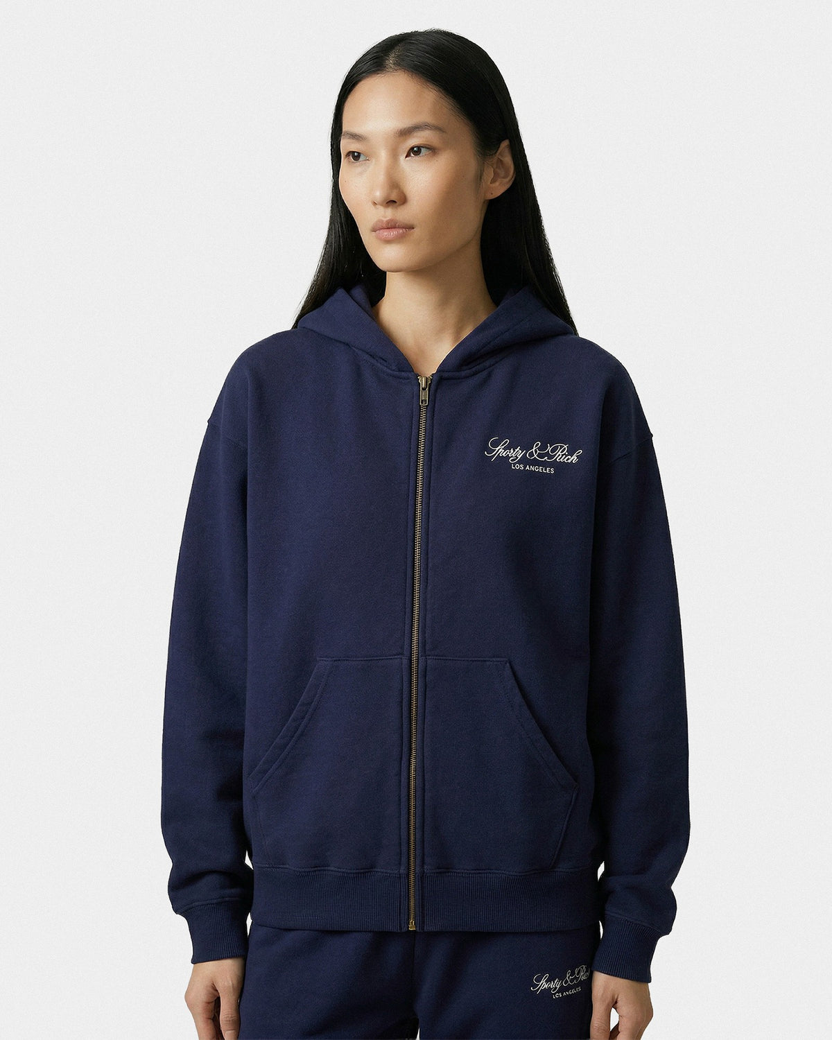 Sporty & Rich Vendome LA Embroidered Zip Hoodie - Navy/White