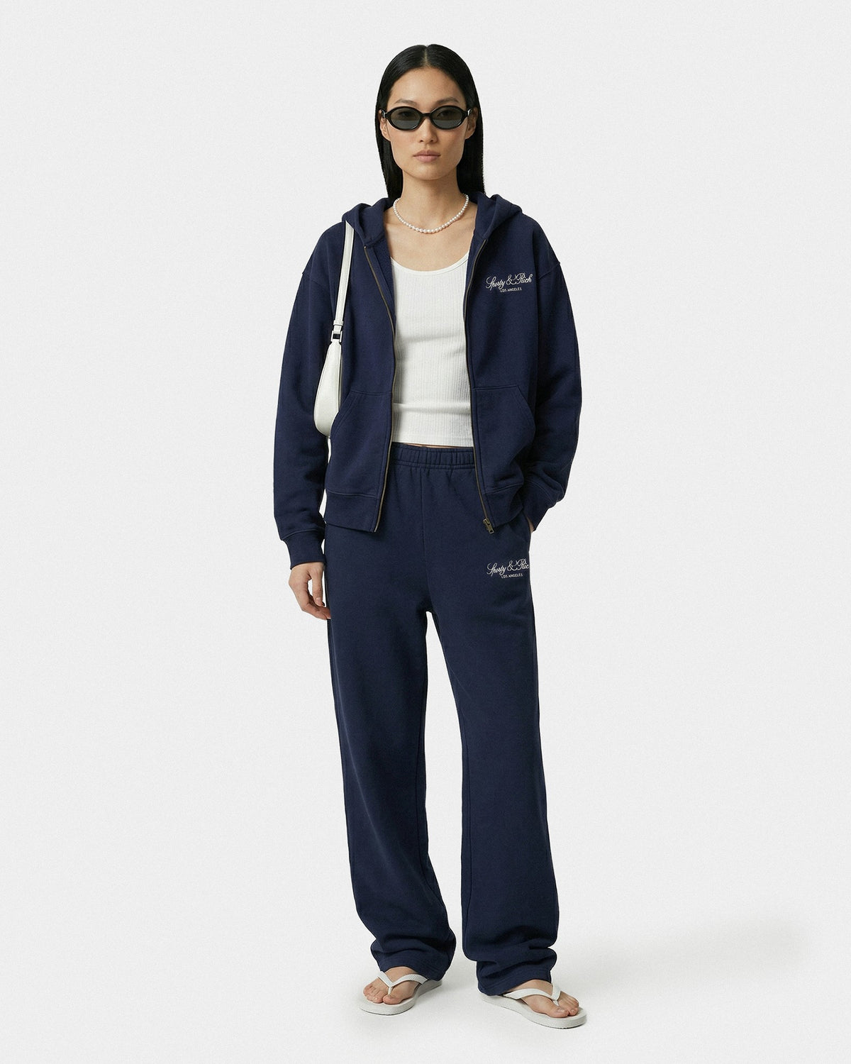 Sporty & Rich Vendome LA Embroidered Zip Hoodie - Navy/White