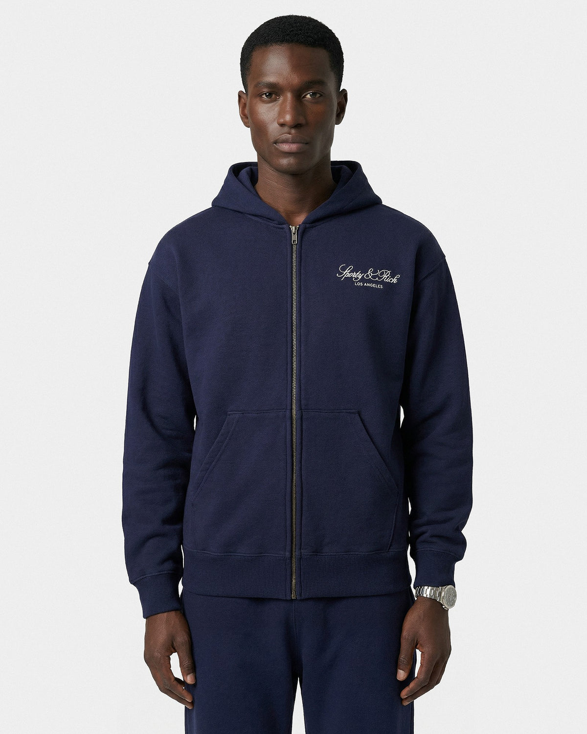 Sporty & Rich Vendome LA Embroidered Zip Hoodie - Navy/White