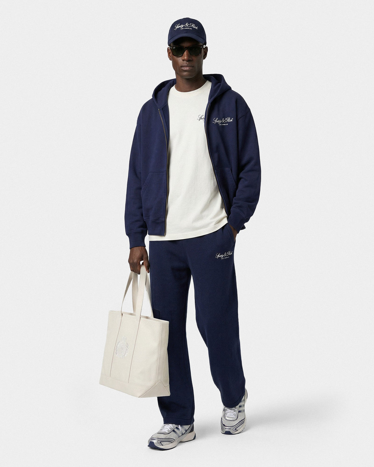 Sporty & Rich Vendome LA Embroidered Zip Hoodie - Navy/White
