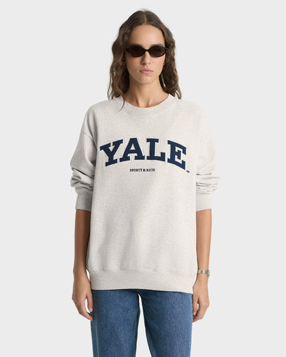 Sporty & Rich Yale Ivy Crewneck - Heather Gray/Navy
