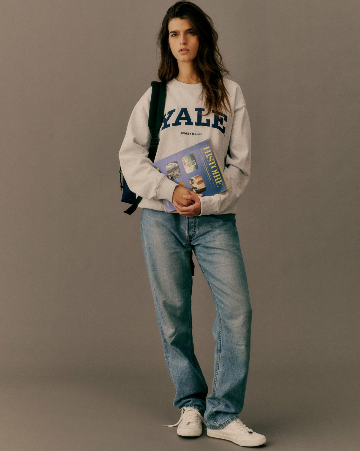 Sporty & Rich Yale Ivy Crewneck - Heather Gray/Navy