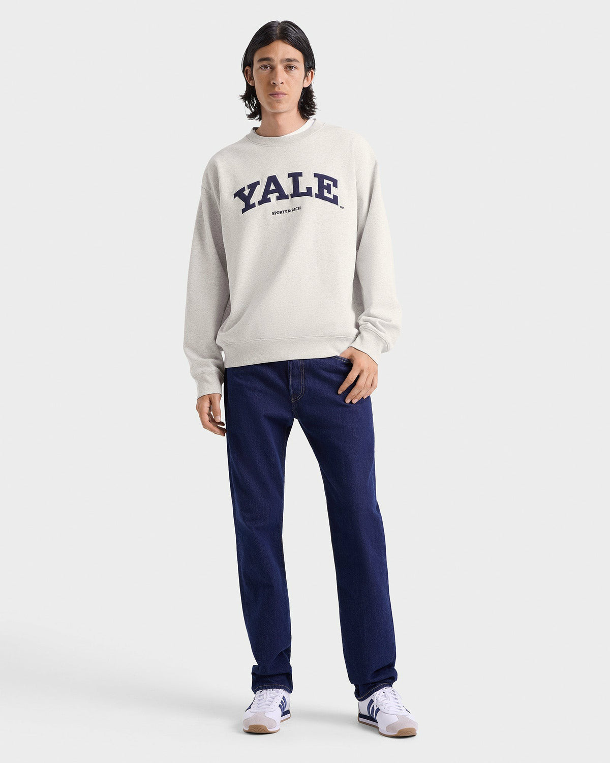 Sporty & Rich Yale Ivy Crewneck - Heather Gray/Navy