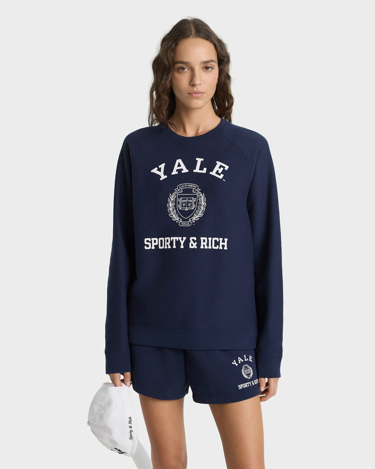 Sporty & Rich Veritas Soft Crewneck - Navy/White