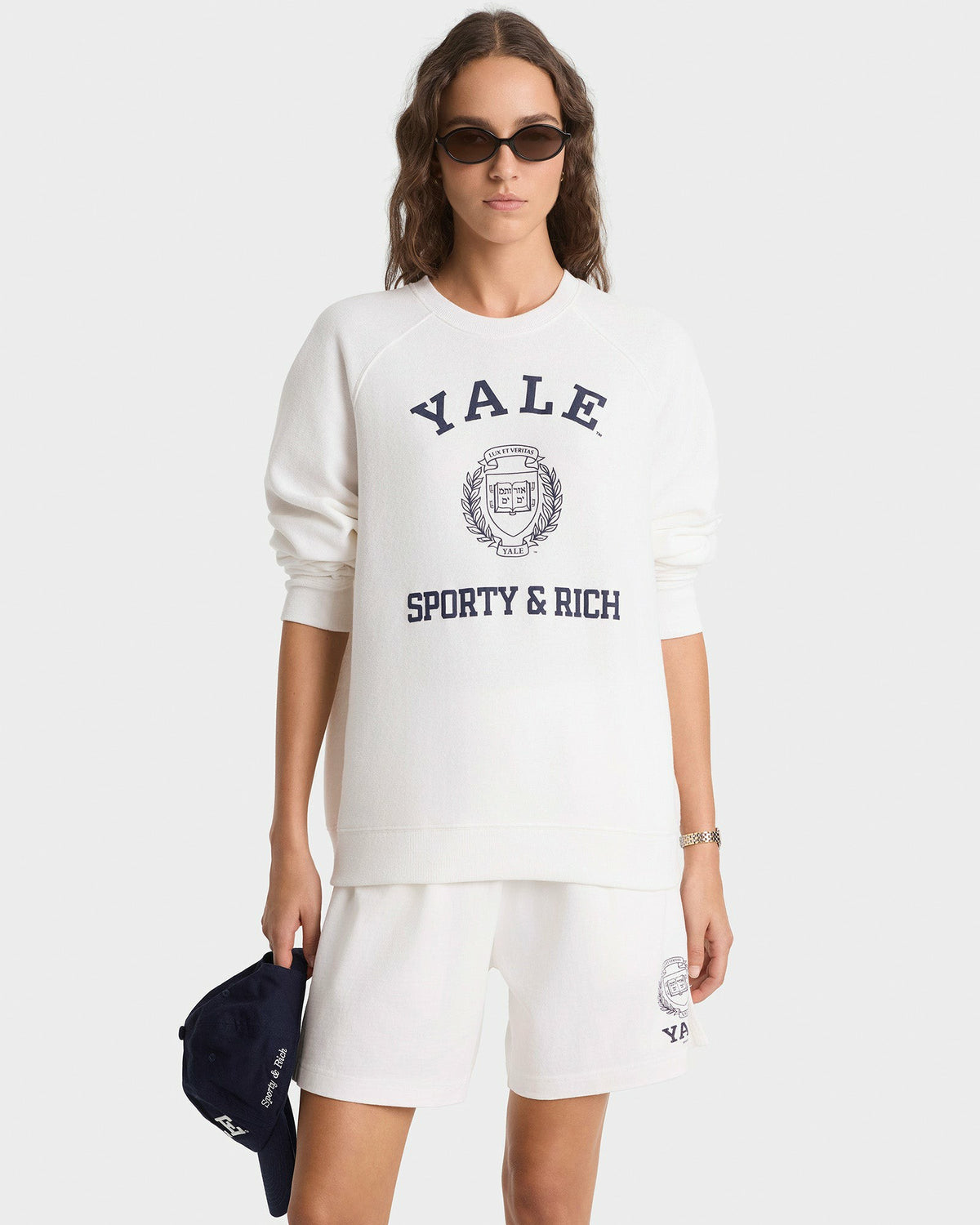 Sporty & Rich Veritas Soft Crewneck - White/Navy
