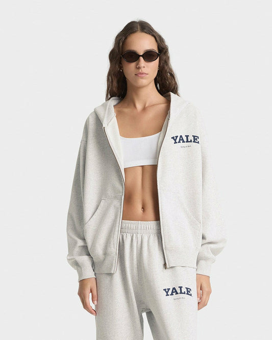 Sporty & Rich Yale Classic Zip Hoodie - Heather Gray/Navy
