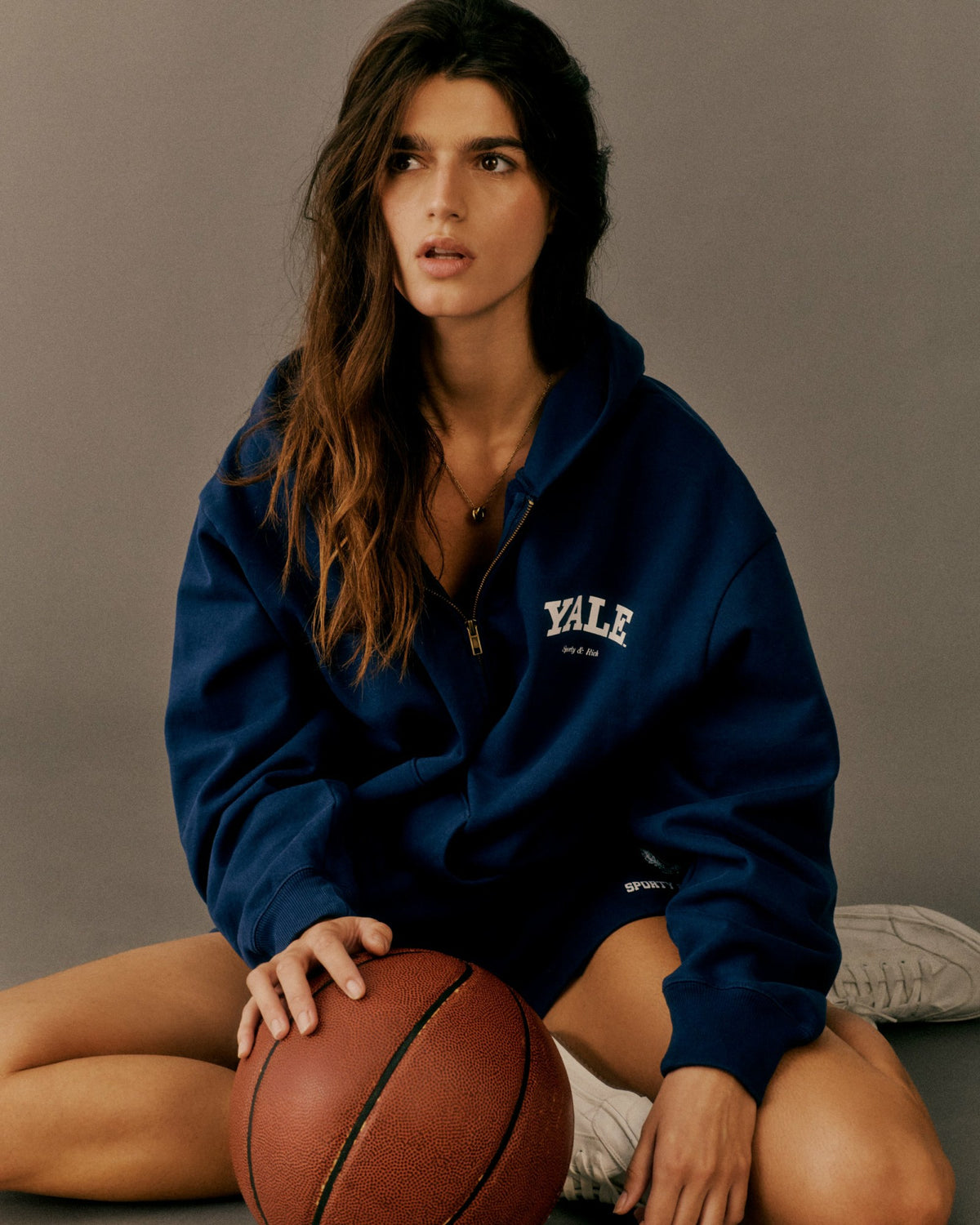 Sporty & Rich Yale Classic Zip Hoodie - Navy/White