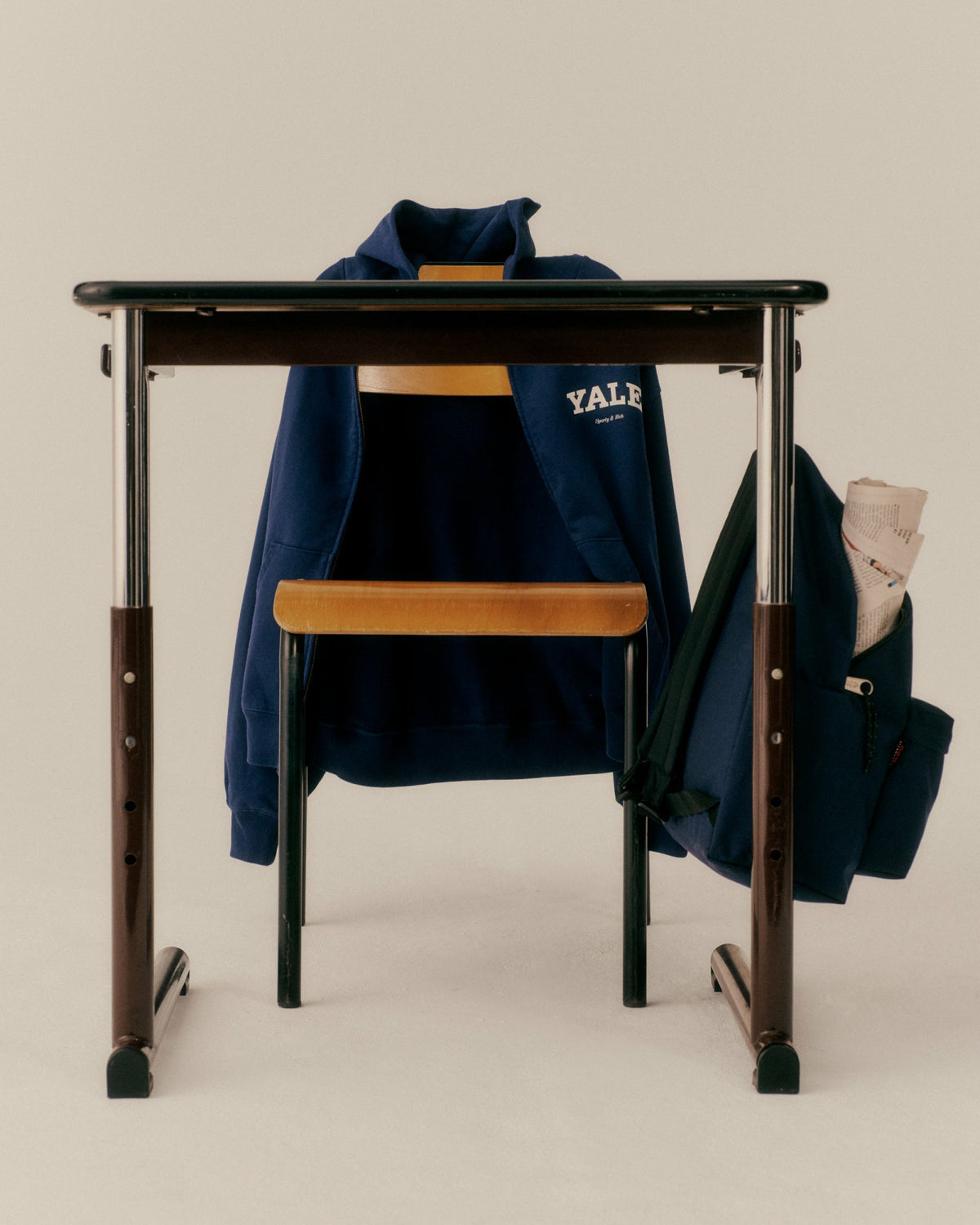 Sporty & Rich Yale Classic Zip Hoodie - Navy/White