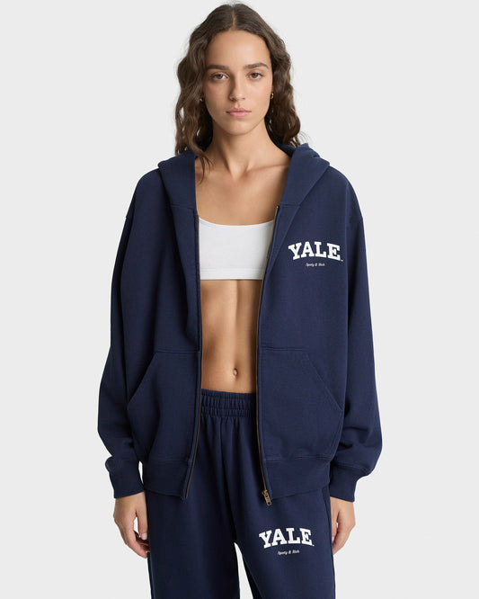 Sporty & Rich Yale Classic Zip Hoodie - Navy/White