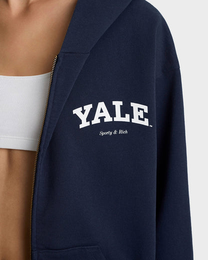 Sporty & Rich Yale Classic Zip Hoodie - Navy/White
