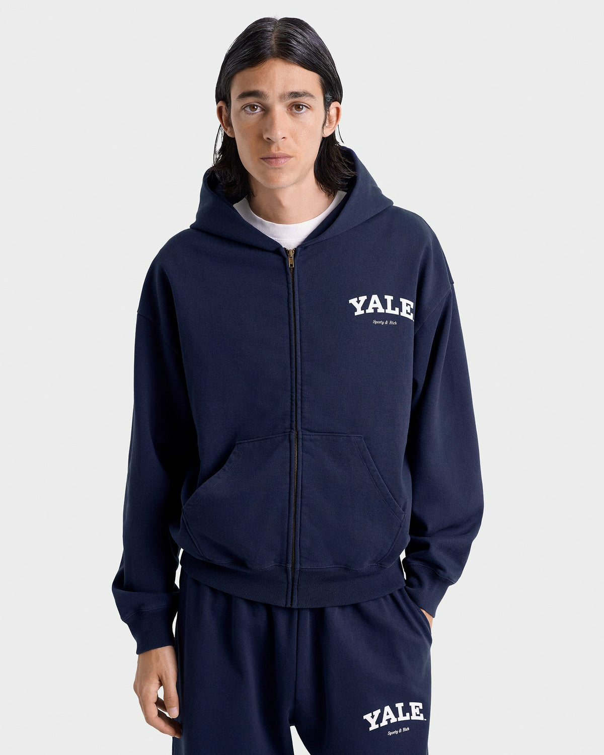 Sporty & Rich Yale Classic Zip Hoodie - Navy/White